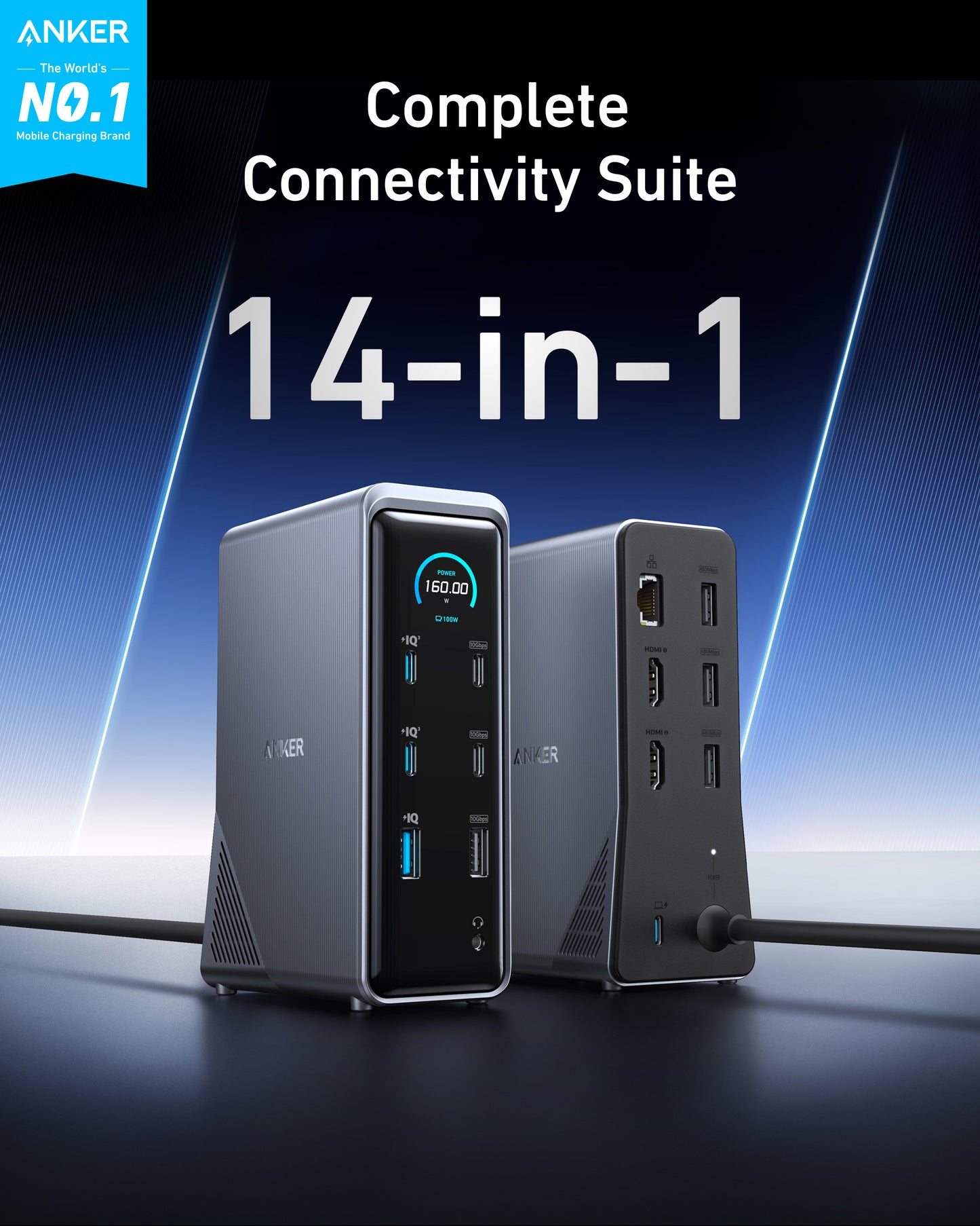 Anker Prime 14合1 雙顯示屏 160W 擴展基座